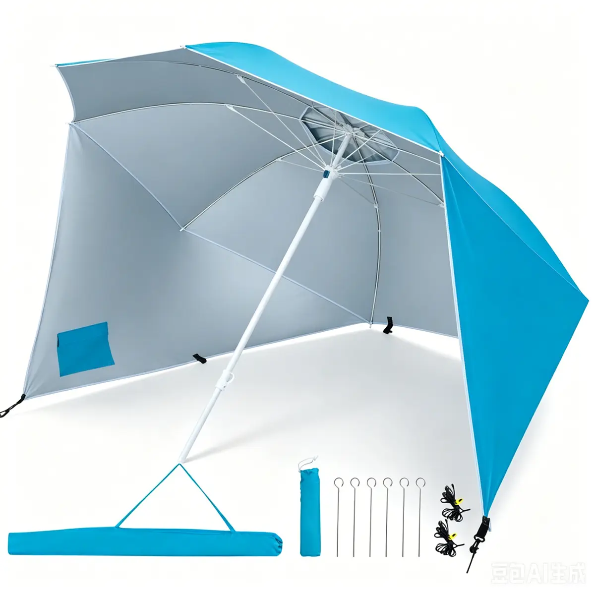 Portable Beach Umbrella with Side Panels, 6.5 ft Outdoor Sun Shade Canopy with UPF 50+ Oxford Fabric, Vented Top and Sand Anchor for Beach Camping