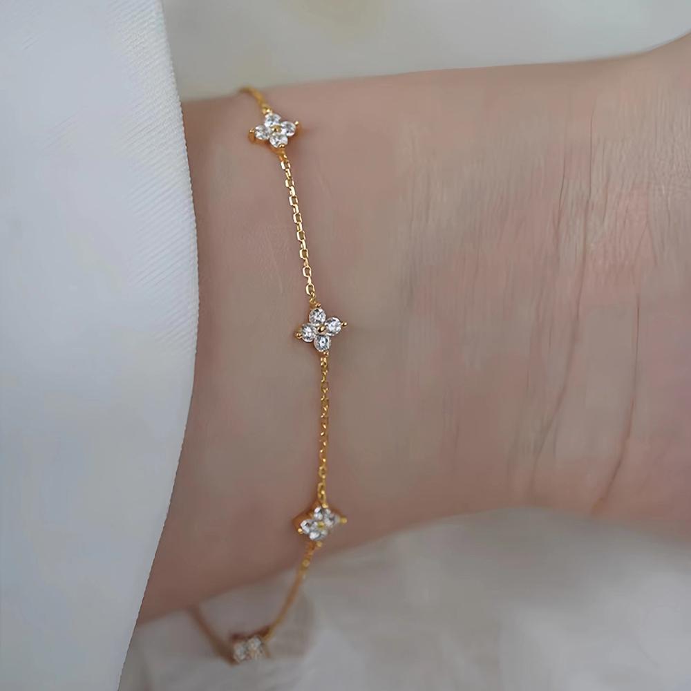 New Stainless Steel Zircon Necklaces for Women 18K Gold Plated Four Leaf Grass Collar Chain Necklace Luxury Jewelry Gift