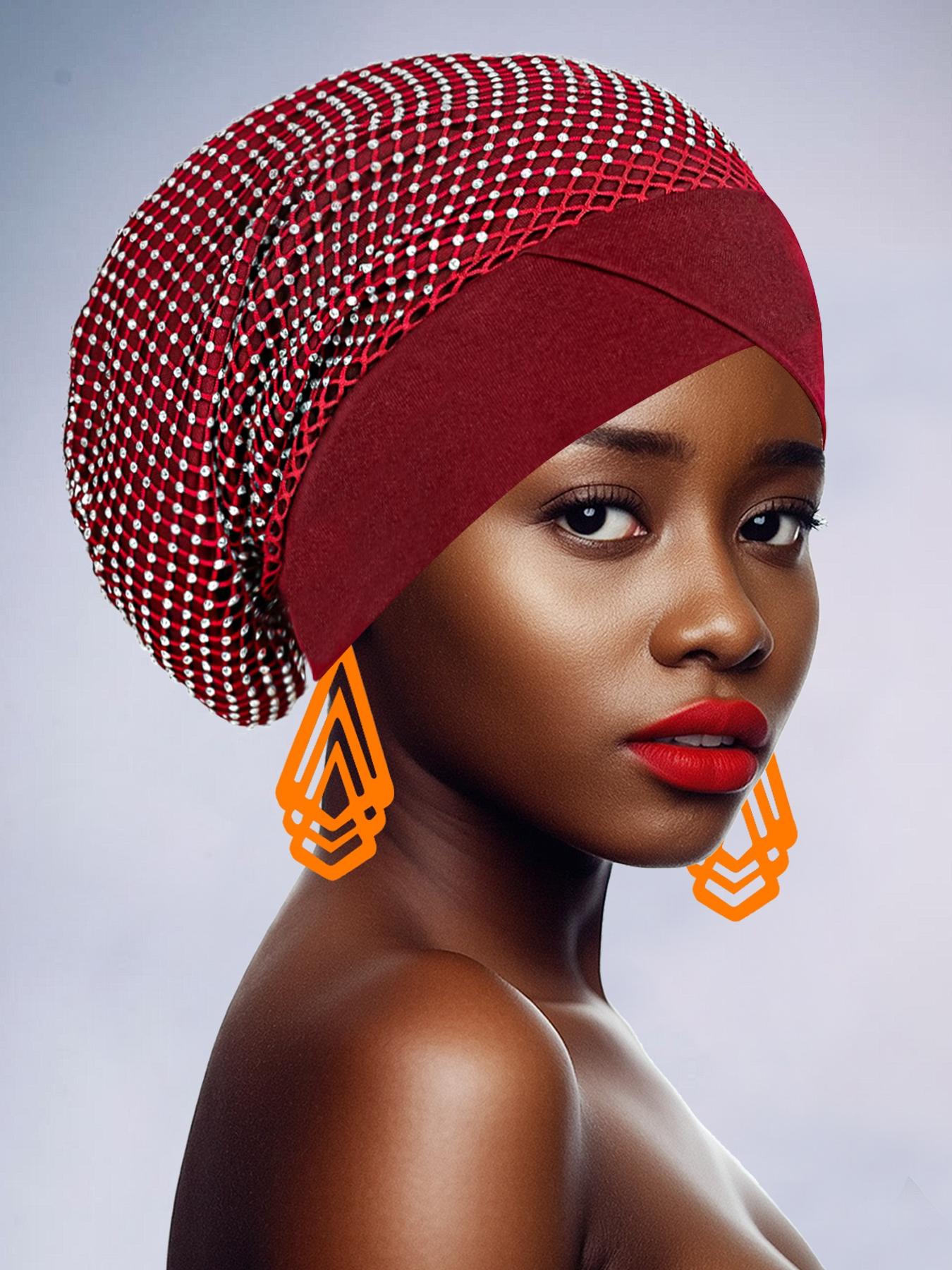 Women's Turban with Pure Color Design, Handmade Rhinestone Accessories, Dual-Layer Cut-Out, Perfect for Festive Occasions