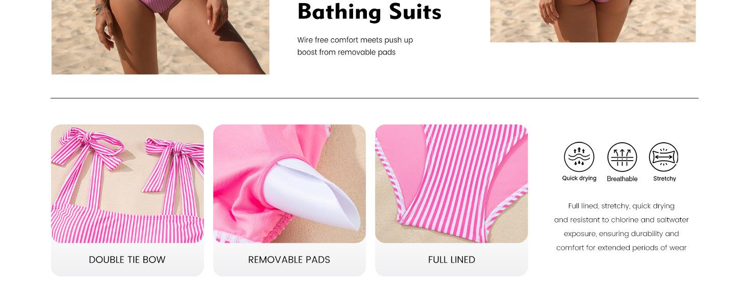 2026 New Striped Two Piece Bikini Set, Tie Strap Top High Waist Bathing Suit, Women Fashion Beach Swimwear