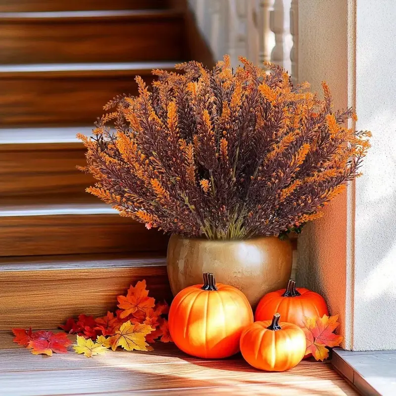 UV Resistant Outdoor Fall Artificial Flowers, Plastic Lavender & Fake Chrysanthemum, Autumn Faux Plants for Thanksgiving, Porch Home Garden Decor
