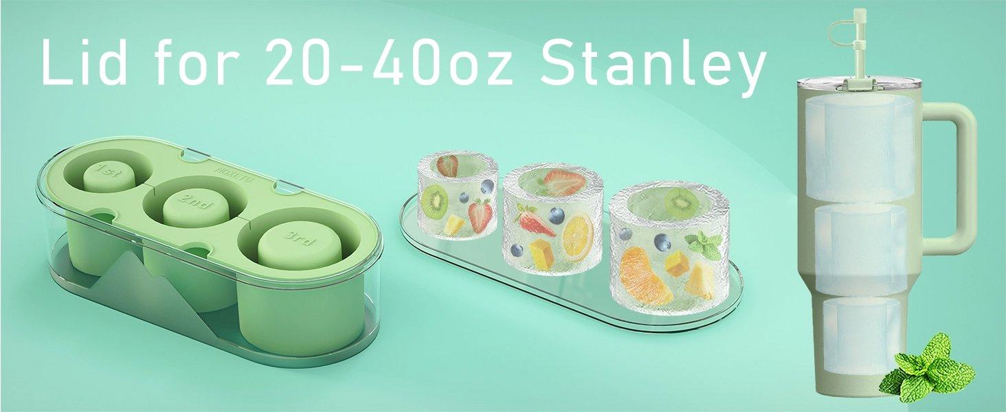 Ice Mold for Stanley Cup 30/40 Oz - Easy Fill and Release Without Touching Ice, Silicone Ice Cube Tray with Clear Lid and Bin for Freezer, Whiskey, Cocktail (Blue)