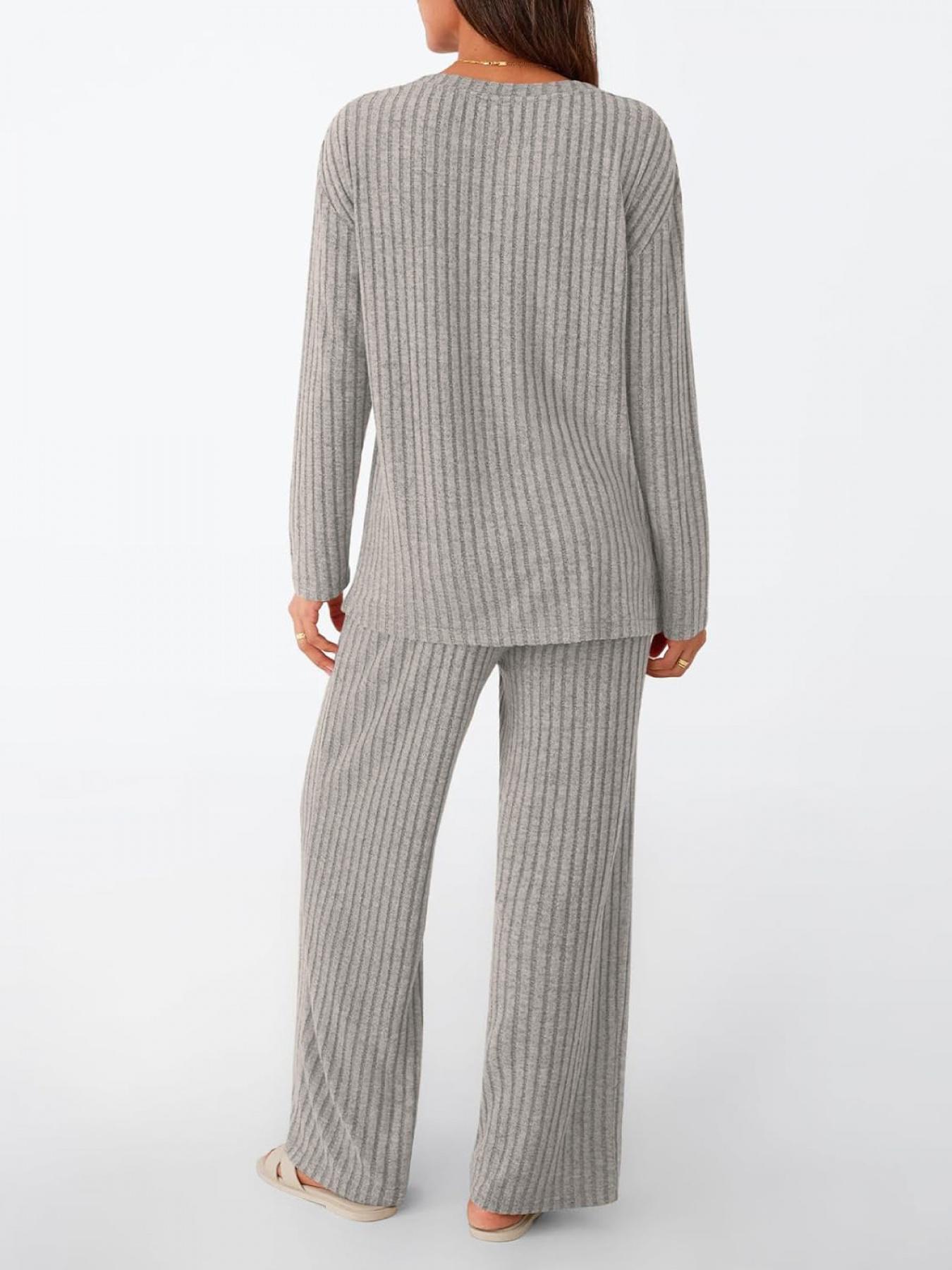 Womens Lounge Sets 2 Piece Matching Pajamas Loungewear Fall Fashion 2025 Ribbed Knit Outfits Long Sleeve Casual Sweatsuits