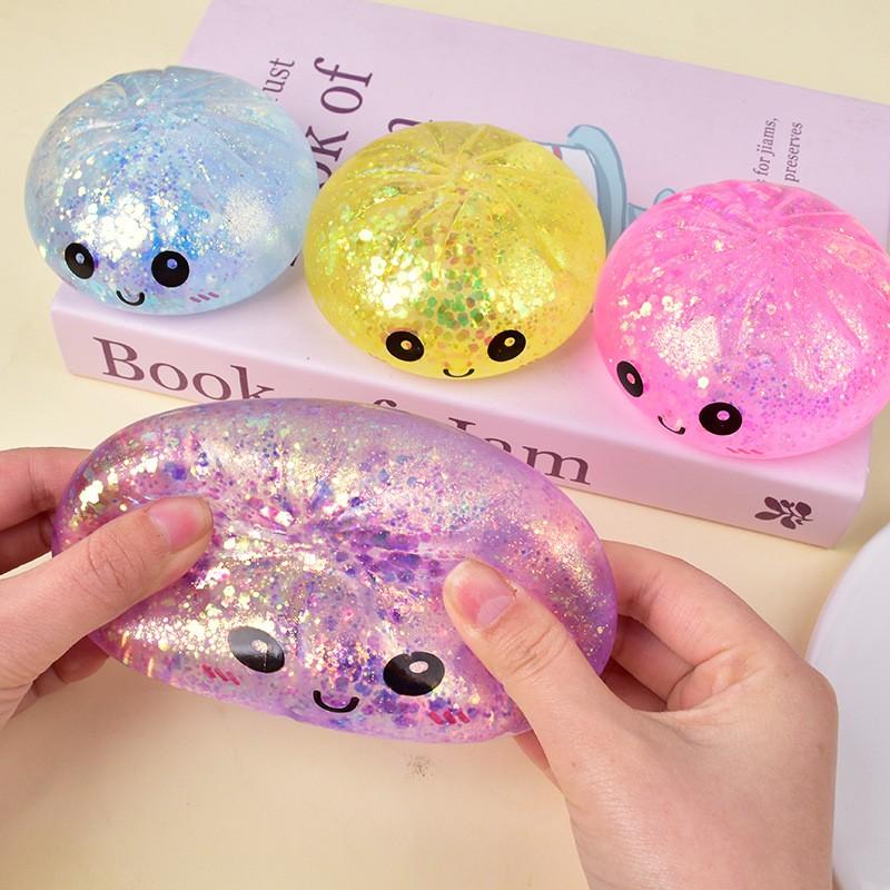 Giant Glitter Dumpling Squishies Toy, Colorful Stress Balls Fidget Sensory Toy, Squeeze Dough Ball Stress Relief Hand Toys