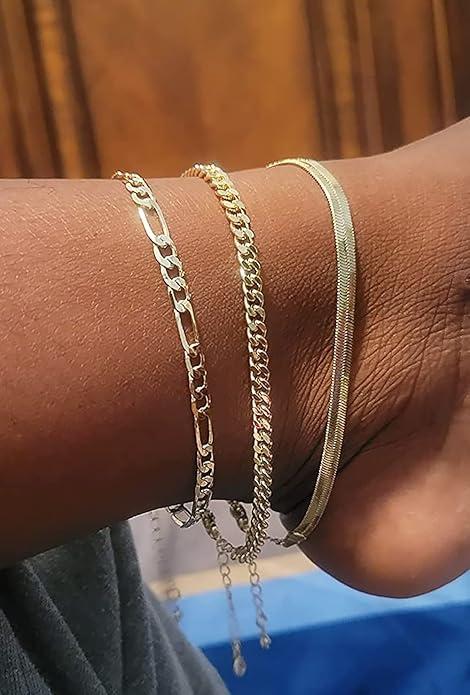 Tewiky Anklet Bracelets, Cuban Link Anklets Set, Layered Anklets for Women, Waterproof Jewelry Gift For Mother‘s day