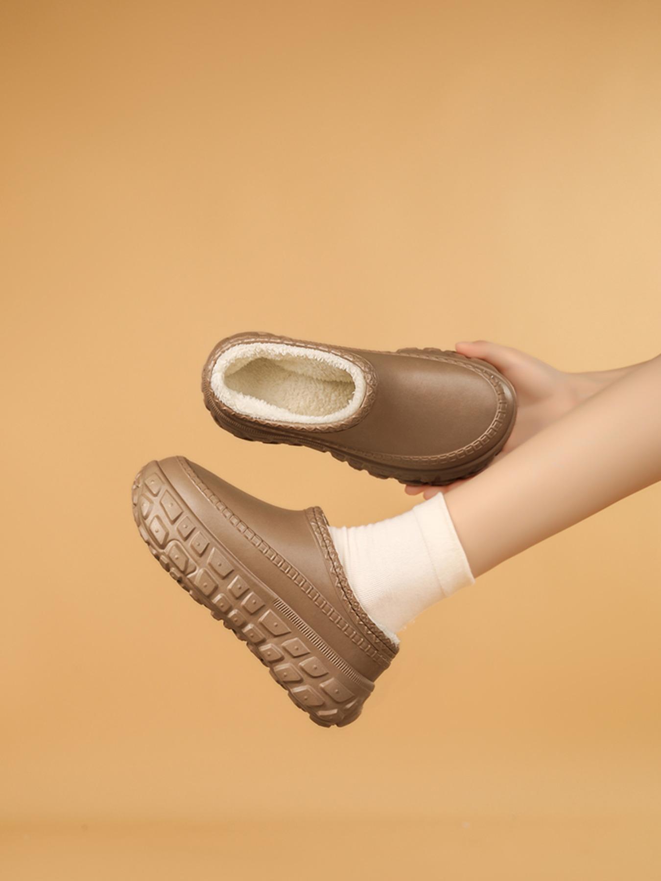 Couples Thick Sole Slipper Shoes, Eva Slippers, Waterproof Anti-Slip Wear-Resistant Bottoms, High-Pile Plush Lining, Comfortable Warm Indoor Outdoor Use