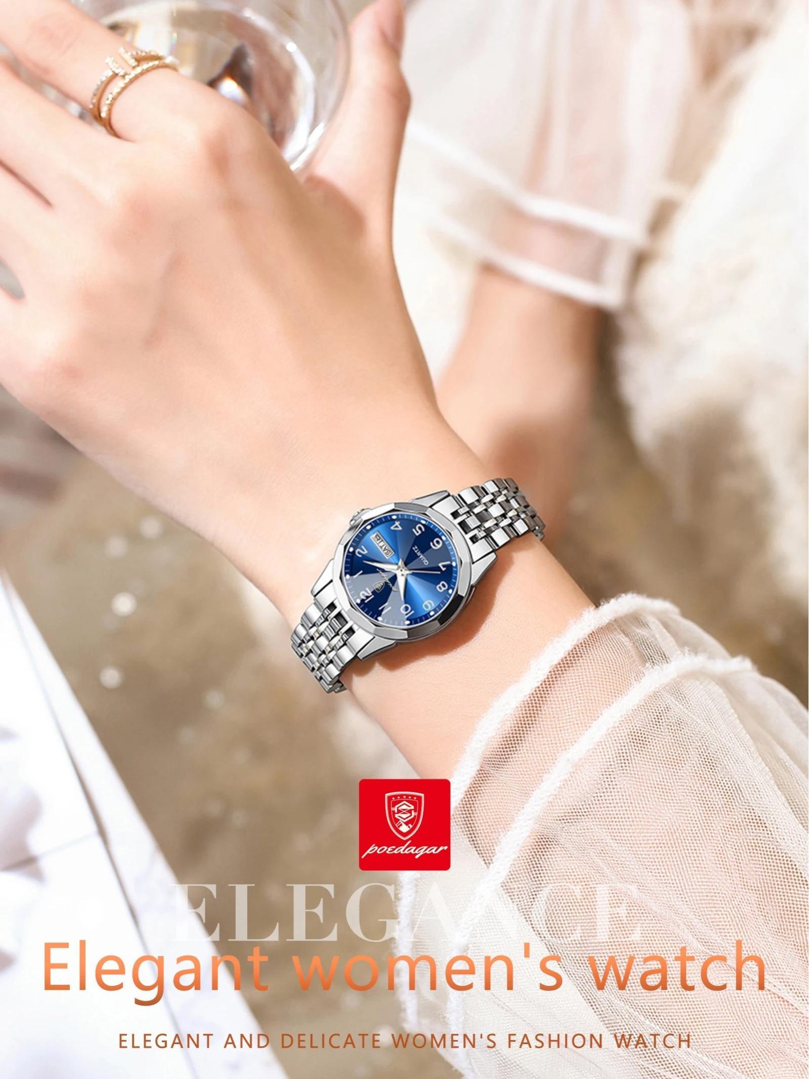 POEDAGAR Fashion Couple Watch Trendy Original Couple Watch Waterproof Night Light Date Weekly Calendar Quartz Watch Fashionable Watches Daily Matching Festival Birthday Gift