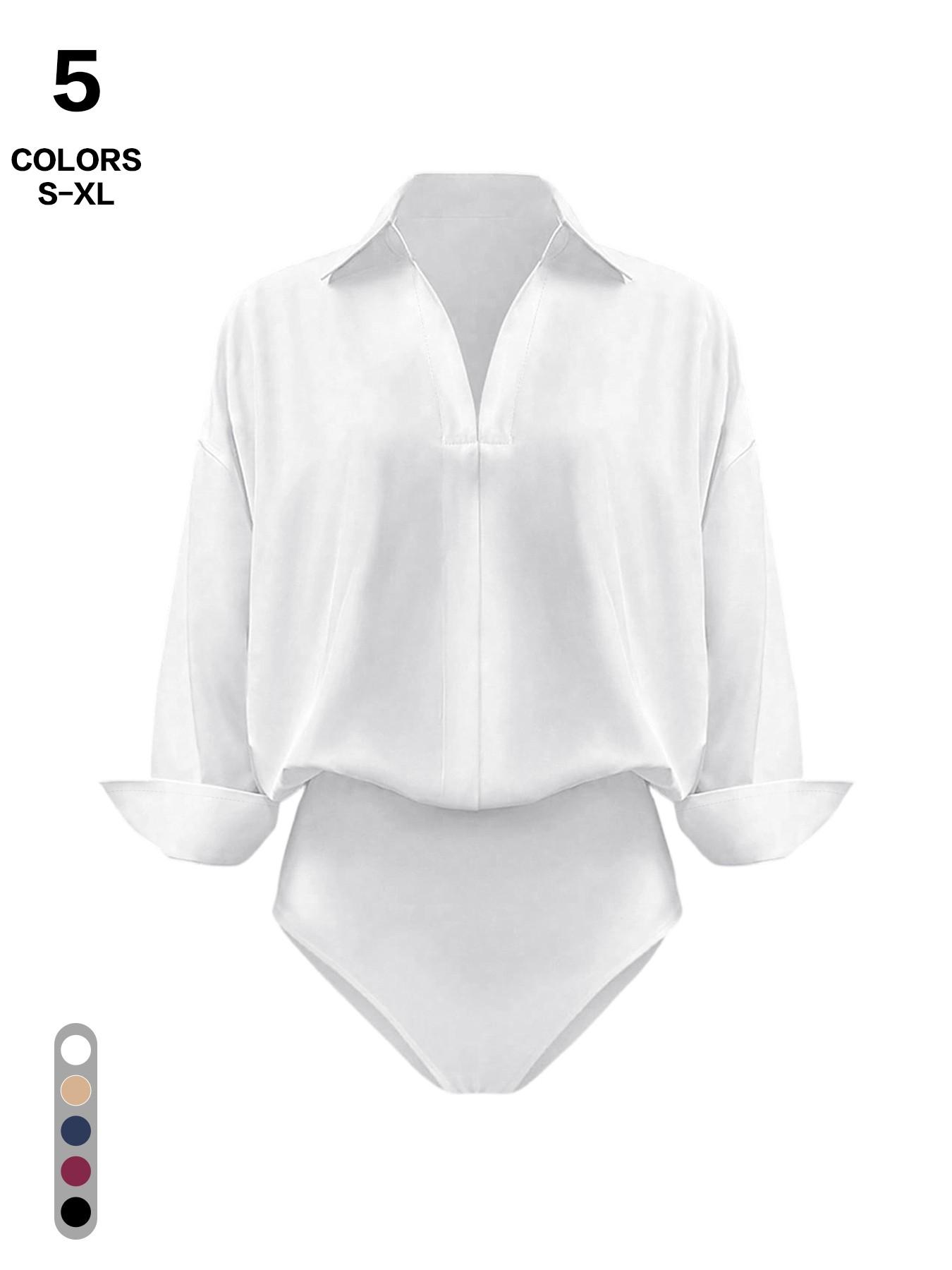 2026 3-Pack Spring Old Money Collared V-Neck Long Sleeve Bodysuit, Slim Waist Figure Flattering Work Shirt, Office Casual Women's Top