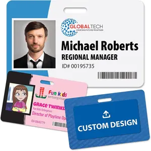 Custom Print Employee ID Badge, Double Sided with Name, Photo, Logo, and Barcode -  Photo ID Card Solution (ID Horizontal)