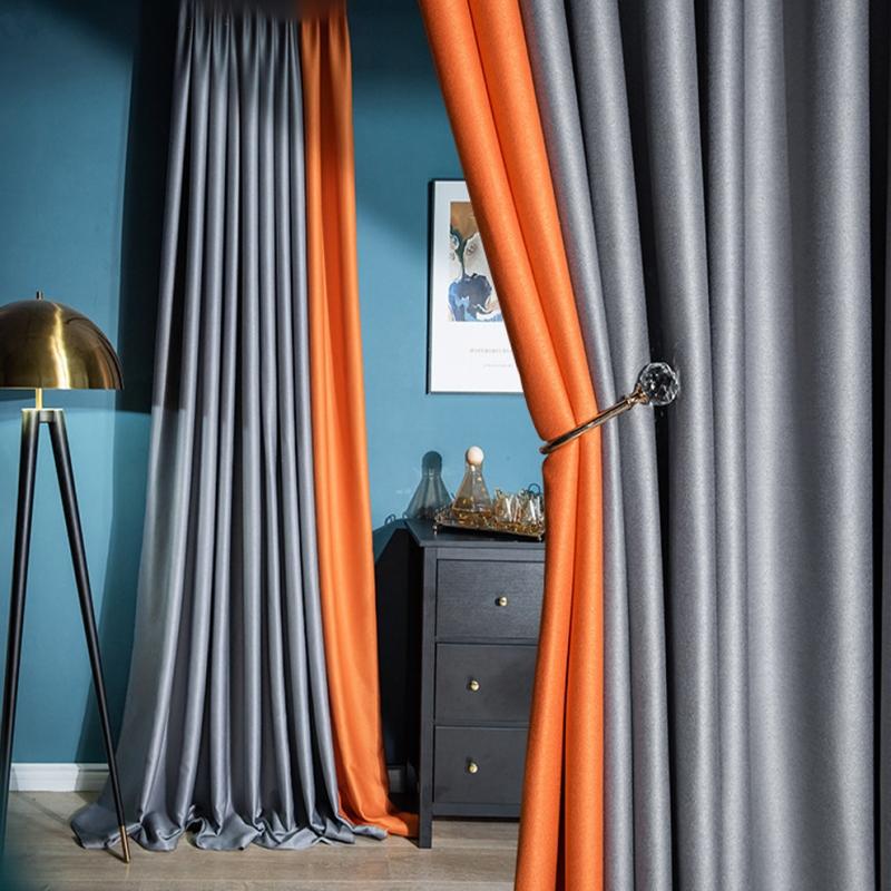 2pc Living Room Curtain Set, High-End Modern Patchwork Design, Cotton Linen Fabric, Noise Reduction Insulation Sunshade, Iron Ring Processing