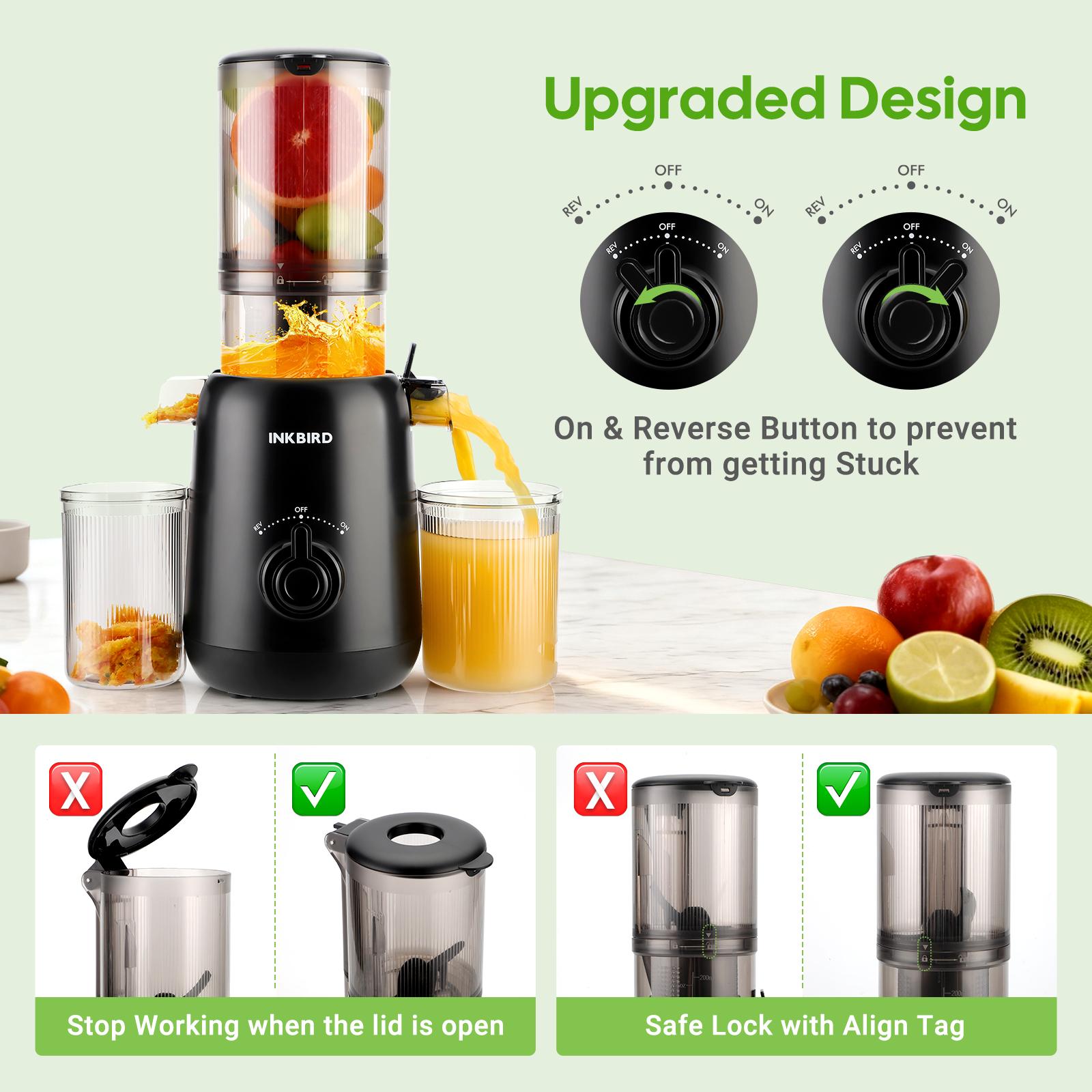 INKBIRD Compact Electric Slow Juicer, Cold Press Juicer, Accommodates Whole Fruits and Vegetables, Easy to Clean, High Juice Yield (Black) TikTokShopHolidayHaul Smoothie Blender