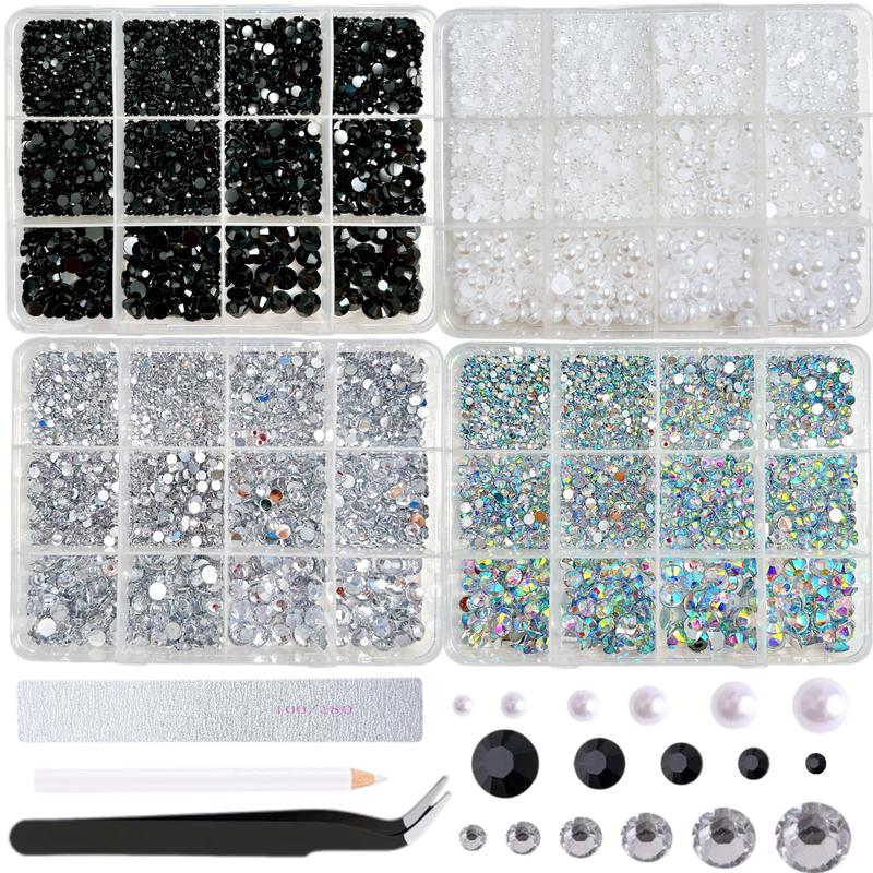 1Set 3D Flatback Pearl Nail Charms and Gems, White Nail Pearls Black Nails Rhinestones Charms for Nails Design, DIY Nail Art, Bedazzling Gems Diamonds Crystals for Nails Eyes Face Makeup DIY Crafts Tumblers