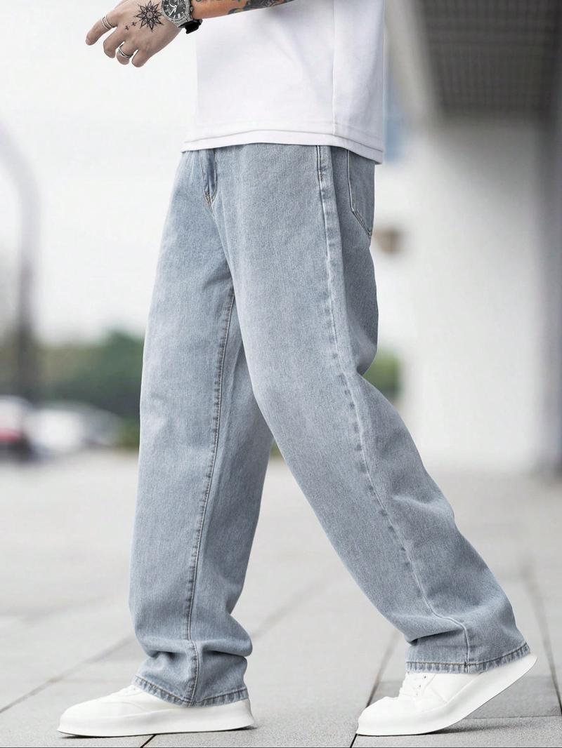 Men's Loose Straight Leg Jeans, Minimalist Jeans, New Trendy Street Style Casual Pants, Fashion Versatile Denim Trousers for Men