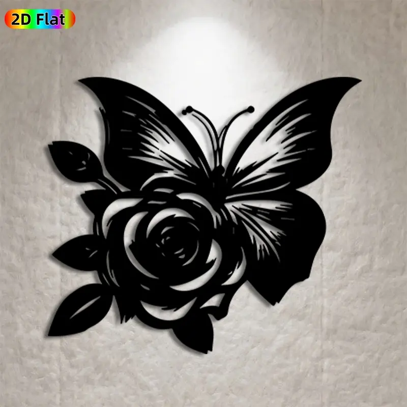 1pc Butterfly & Rose Metal Wall Art, Delicate Butterfly & Rose Statue Mural, Ideal Gift for Valentine's Day, Wedding, Nature & Romantic Decor Enthusiasts,  Perfect for Bedroom Wall & Garden Fence, Charming Indoor Outdoor Decor