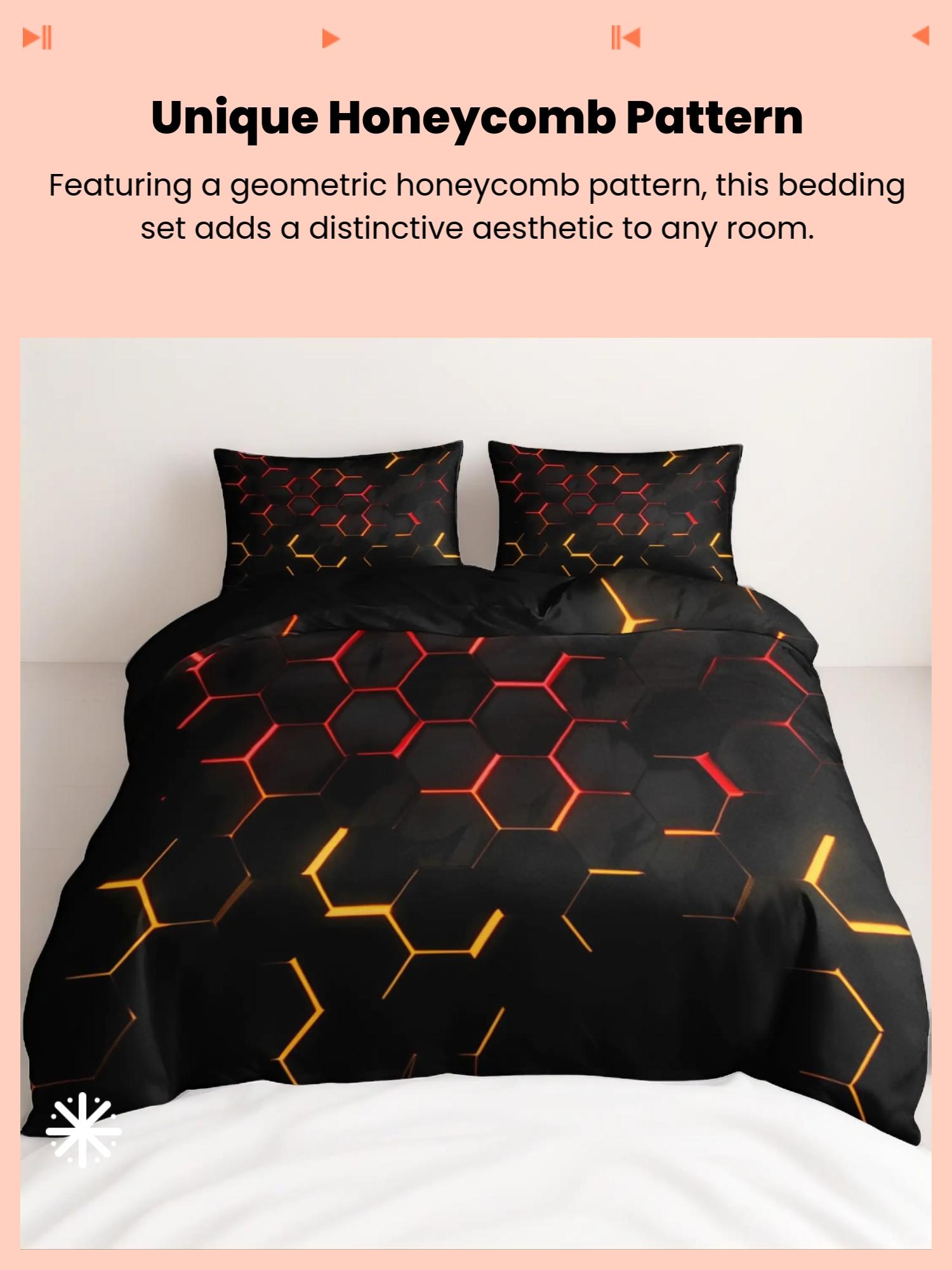 3-piece geometric honeycomb pattern soft bedding set, including 1 coreless duvet cover and 2 coreless pillowcases, Breathable Polyester, Easy maintenance, suitable for single beds, double beds, bedrooms, dormitories, and guest rooms