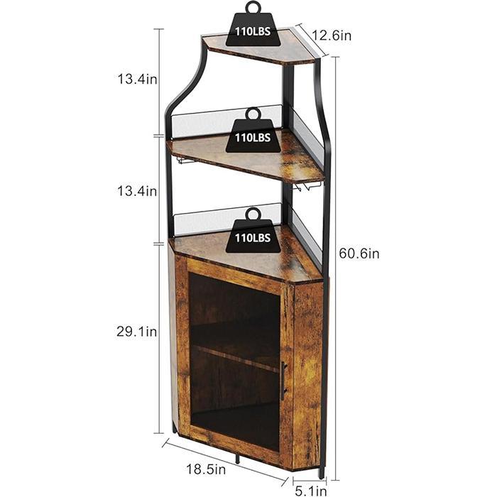 Corner Bar Cabinet with LED Lights, Wine Bar Cabinet with Adjustable Shelf and Glass Holder 5-Tiers Storage Space Corner Liquor Cabinet Industrial Liquor Cabinet for Small Space Corner Bar Cabinet with LED Lights, Wine Bar Cabinet with Adjustable Shelf and Glass Holder 5-Tiers Storage Space Corner Liquor Cabinet Industrial Liquor Cabinet for Small Space