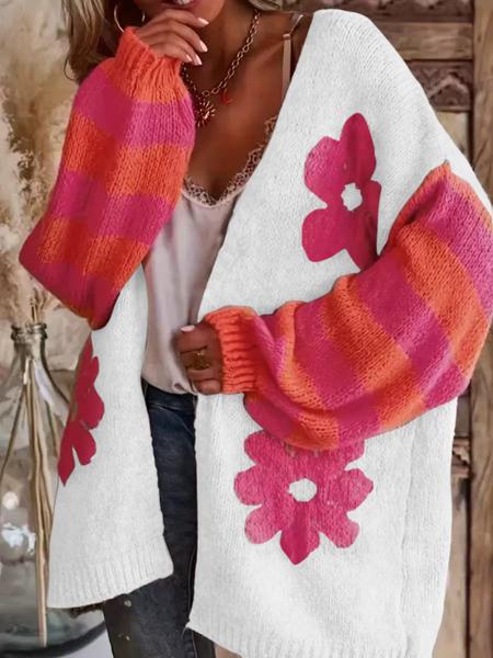 Women's Floral Jacquard Cardigan, Button Front Open-Front Sweater Coat, Casual Fashion Outerwear for Spring & Fall Seasons, Lightweight Knit Sweater