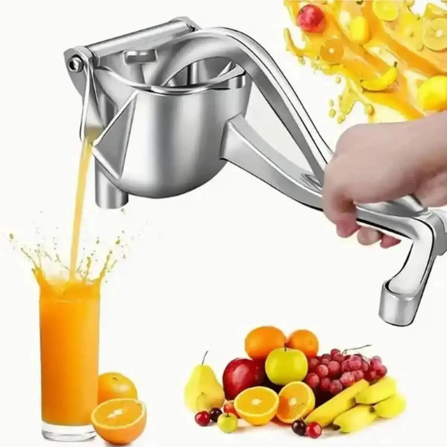 Heavy-Duty Aluminum Manual Fruit Juicer Press, Portable Hand Squeezer for Orange, Lemon, Lime, Home Kitchen & Camping Use, Easy-Clean Hand Juice Extractor