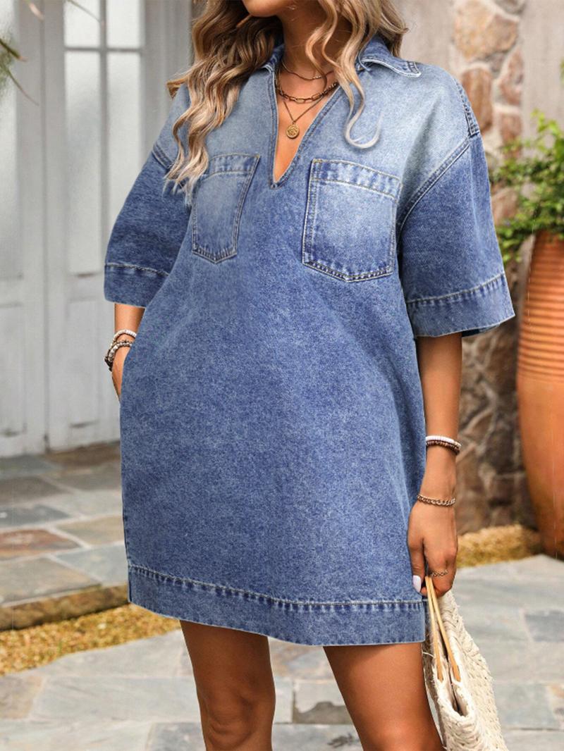 Women's  Ombre Print Denim Dress, Casual Fashion  Short Dress for Summer, Women's Dress for Daily Wear