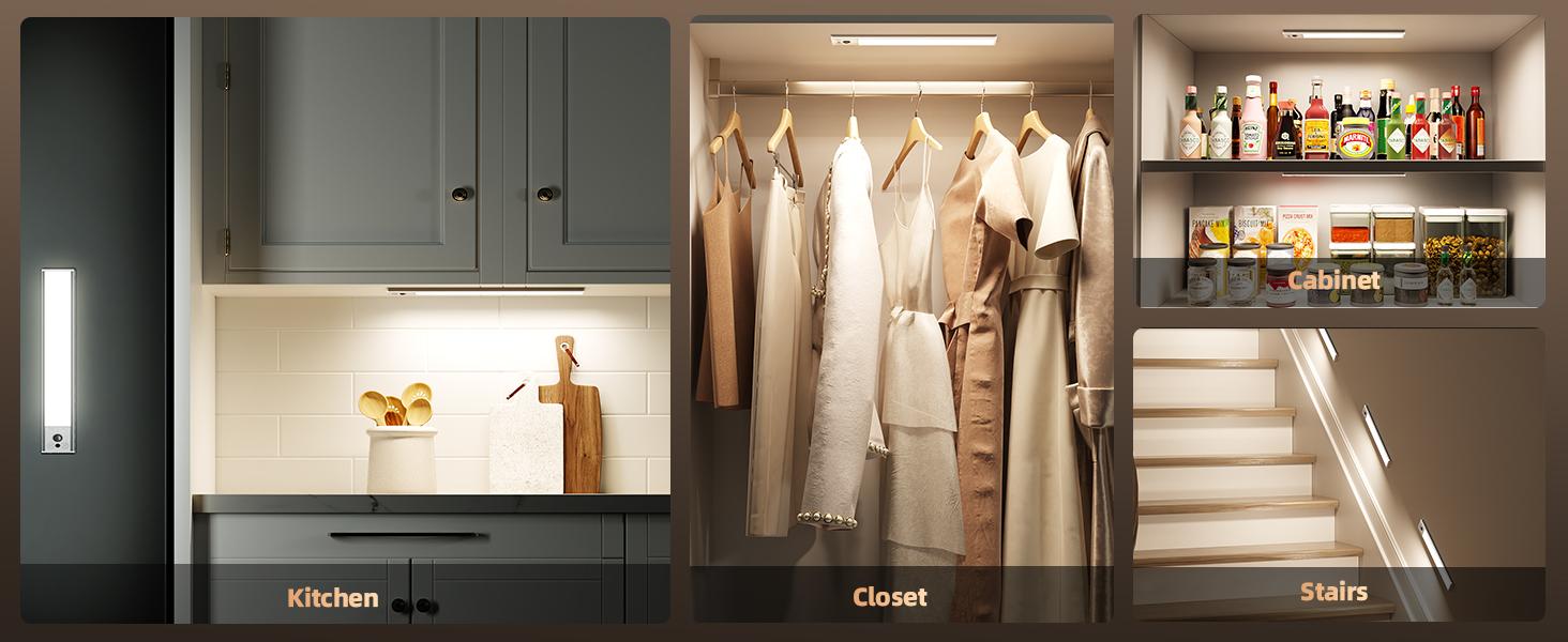 【SummerVibes】Under Cabinet Lighting 1/2/4 Pack Closet Light Motion Sensor Indoor Dimming USB Rechargeable LED Stick on Lights for Bedroom Kitchen Stair 16inch 【SummerVibes】Under Cabinet Lighting 1/2/4 Pack Closet Light Motion Sensor Indoor Dimming USB Rechargeable LED Stick on Lights for Bedroom Kitchen Stair 16inch