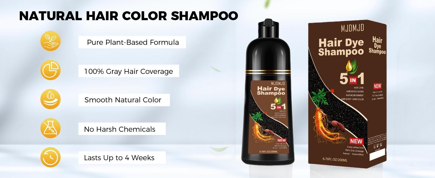 5 in 1 Red Wine Hair Color Shampoo,Quick Acting Hair Dye,New Portable Mini,Experience Pack,200 ML,Effectively Cover Gray Hair,With Ginger And Ginseng Extracts,Suitable for all Both Male And Female,Easy to carry,Haircare Unisex Formula