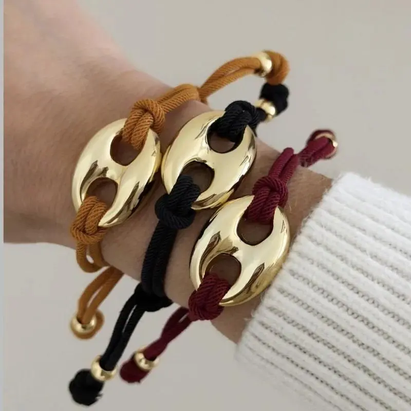Unisex Retro Polyester Rope Hand Chain Bracelet - Niche Pig Nose Design, Unique Personality, INS Style Fashion Jewelry for Daily Wear