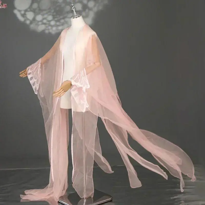 Elegant Fairy Hanfu Cardigan for Women Ancient Chiffon Tulle Coat with Large Sleeves Butterfly Cuffs Dance Cosplay Costume