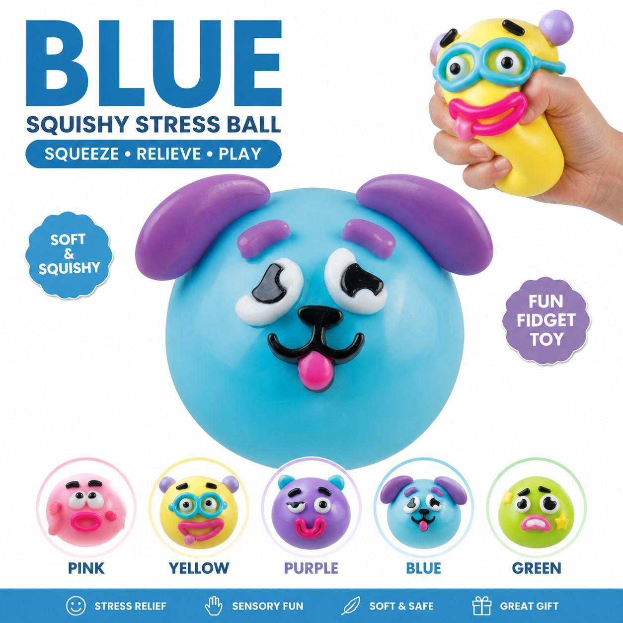Cute Squishy Stress Relief Toy, Soft Squeeze Sensory Fidget Play Ball, Funny Face Anxiety Relief, Desk Toy Gift for Kids & Adults
