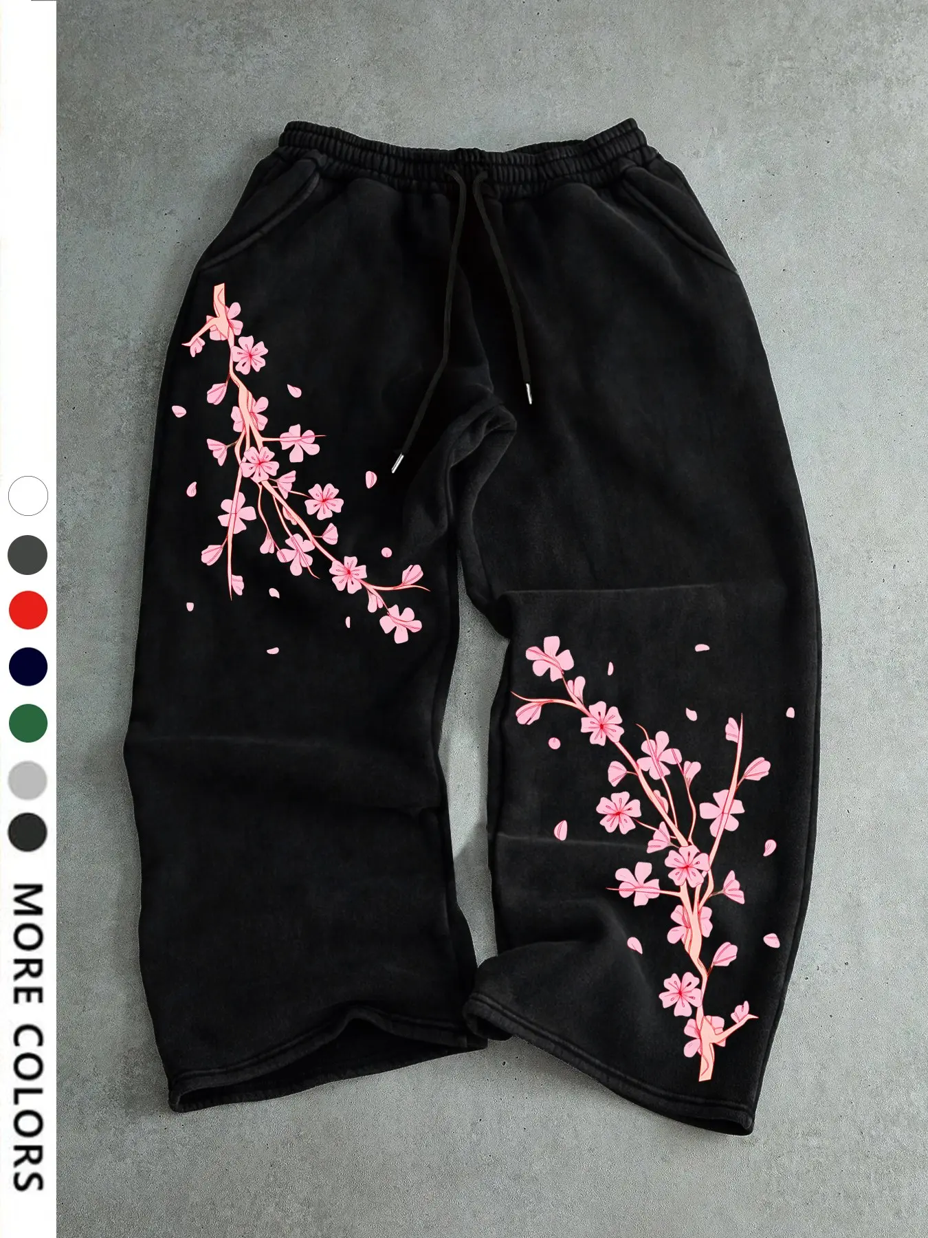 Men's Loose Fit Casual Sweatpants, Cherry Blossom Graphic Print, Straight Leg Design, Ideal for Daily Commute, Sports, Running, Outdoor Hiking