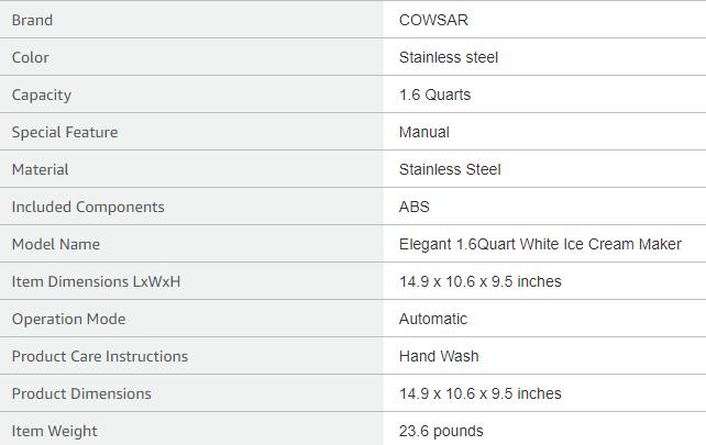 COWSAR 1.6 Quart Automatic Stainless Steels Ice Cream Maker with Built-in Compressor, No Pre-freezing, Fruit Yogurt Machine with LCD Display & Timer, Removable Ice Cream Bowl, Easy Clean