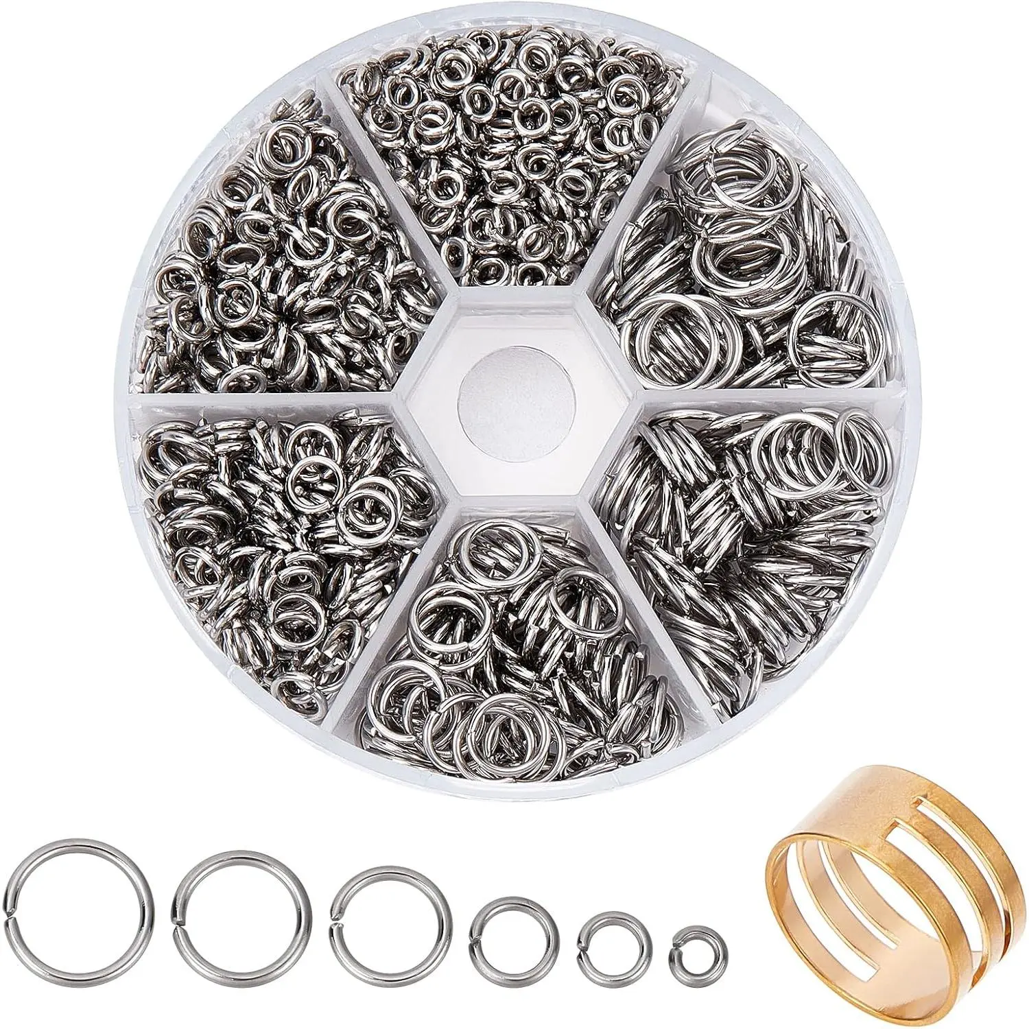 120 count 304 Stainless Steel Jump Rings, 4/5/6/7/8/10mm Golden Open Jump Ring Connector Rings O Ring Chainmail Rings for Earring Bracelet Necklace   DIY Craft Making