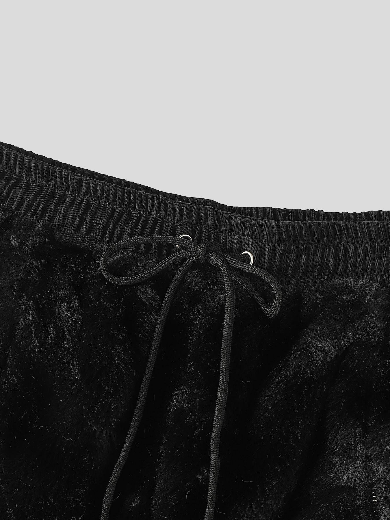 Men's Solid Drawstring Plush Dual-Zip Soft Shorts, Casual Loungewear Comfy Elastic Waist Shorts for Summer, Streetwear Fashion Menswear Men's Bottoms for Daily Wear