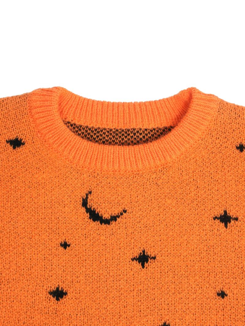 Women's Halloween Skeleton & Star & Moon Print Round Neck Sweater, Casual Long Sleeve Crew Neck Jumper for&nbsp;Fall, Halloween Costumes Woman 2024, Fashion Ladies' Knitwear for Daily Wear