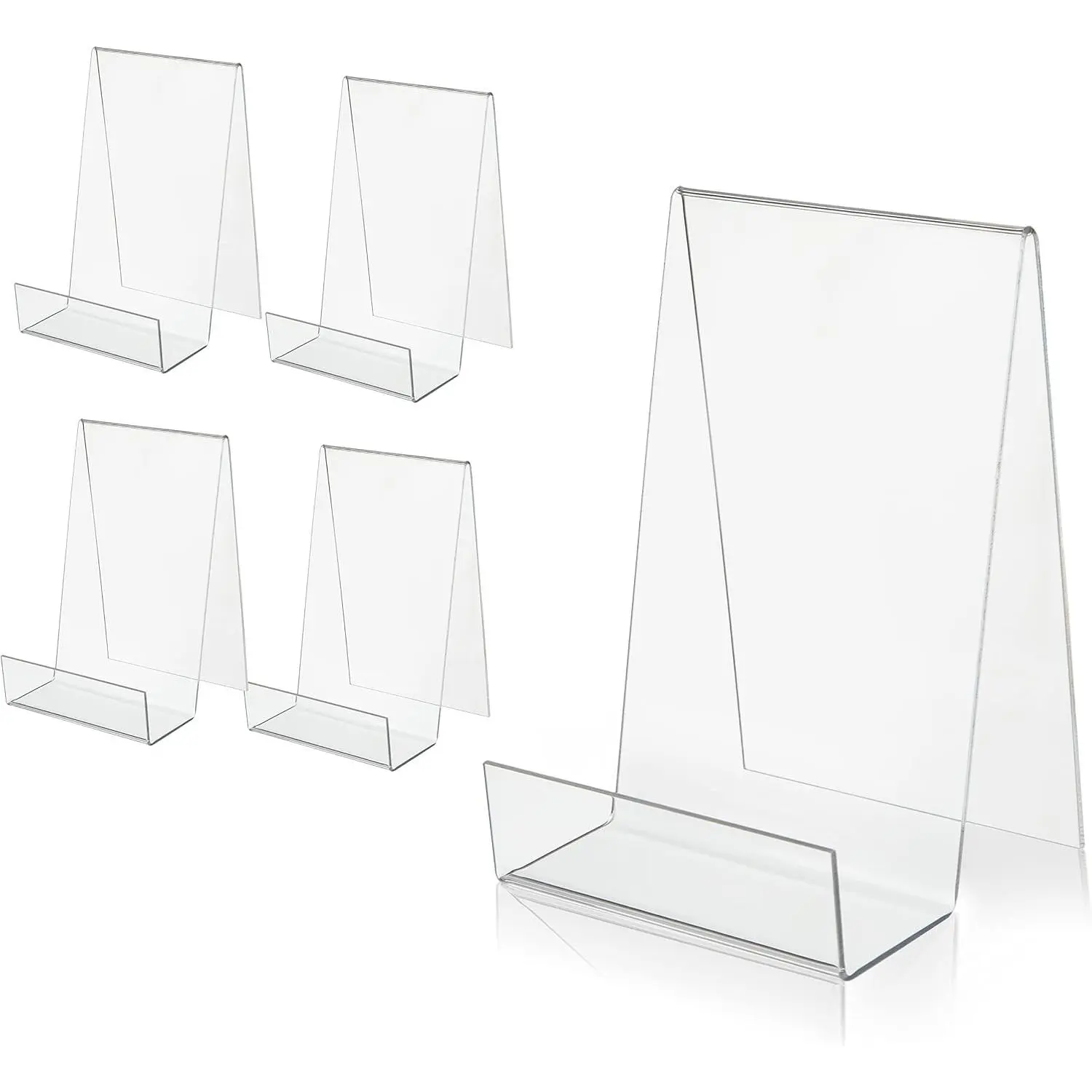 Acrylic Book Easel Stand with Ledge Clear Easels Plate - 5 Pack for Books Display, Music Sheets, Artworks, CD, Tablet Holder (Small)