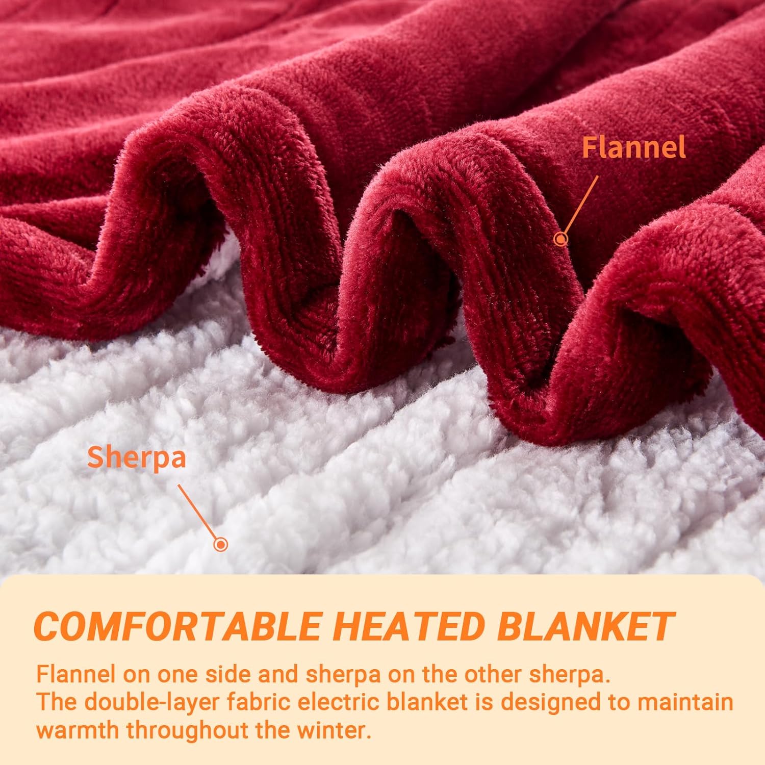 Heated Blanket King Size – 6 Heat Settings, 1-8 Hour Auto-Off Timer, Overheat Protection, Soft Flannel & Sherpa, ETL Certified, Electric Blankets Throw for Bed & Couch, Safe & Cozy Winter Heating Blanket
