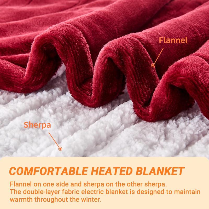 Heated Blanket King Size – 6 Heat Settings, 1-8 Hour Auto-Off Timer, Overheat Protection, Soft Flannel & Sherpa, ETL Certified, Electric Blankets Throw for Bed & Couch, Safe & Cozy Winter Heating Blanket