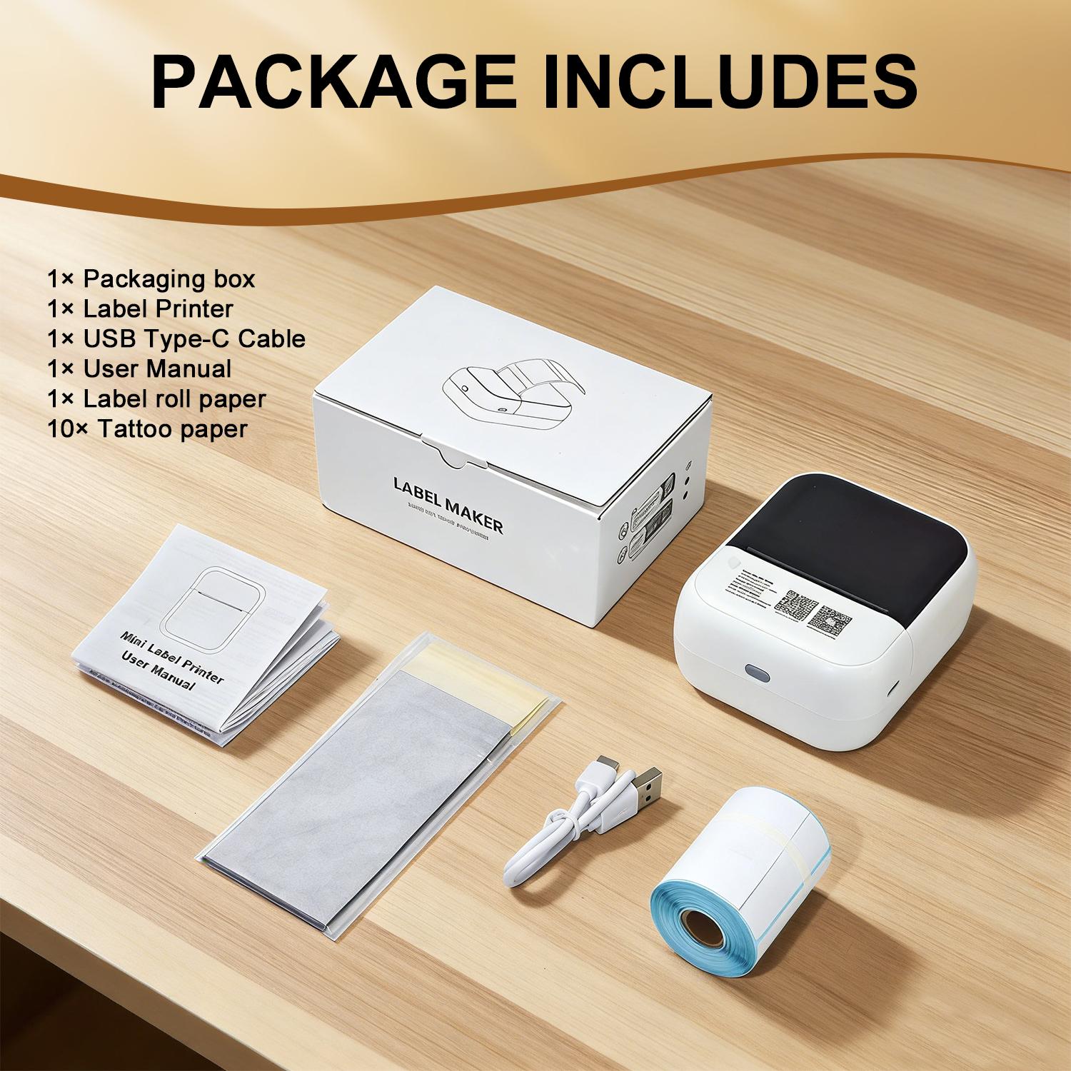 Portable Inkless Thermal Label Printer, Bluetooth-compatible Mini Label Maker for Small Business, Price Tags & Home Organization, Tattoo Design Printing