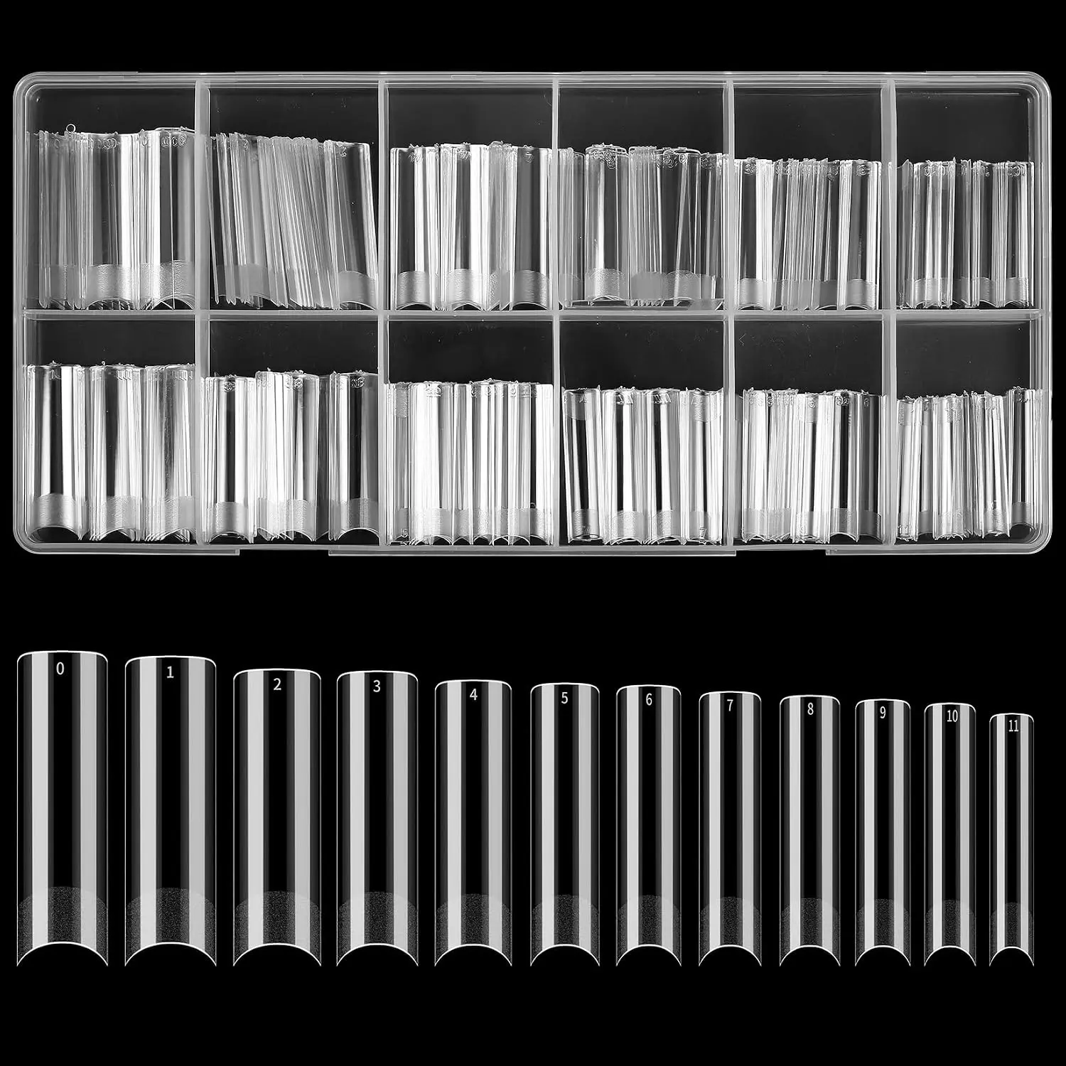 240 count Square Extra Long No C   Tips, Clear XXL Tapered Square Half Matte Half Cover Press   Tips Traceless for  Nails Salon(Clear)