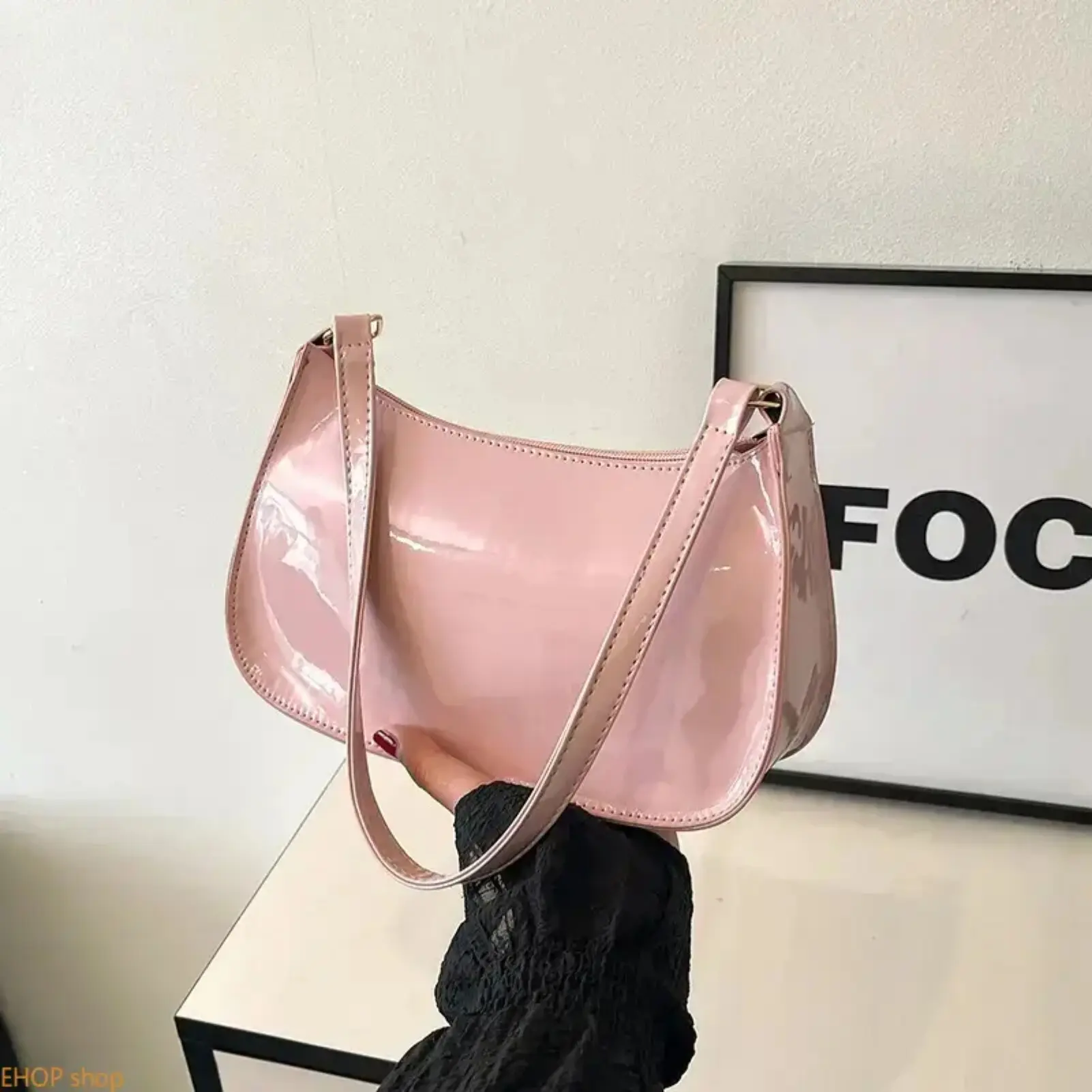 Women's Patent Leather Crossbody Bag, Glossy Mini Compact Shoulder Purse with Adjustable Strap, Minimalist Phone Bag for Daily Commute, Shopping and Casual Outfits
