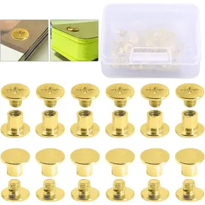 50-Sets M5 Brass Plated Phillips Chicago Screw Posts Binding Screws Assortment Kit for Scrapbook Photo Albums Binding, Leather Repair - Gold (M5 x 6mm-50Sets)