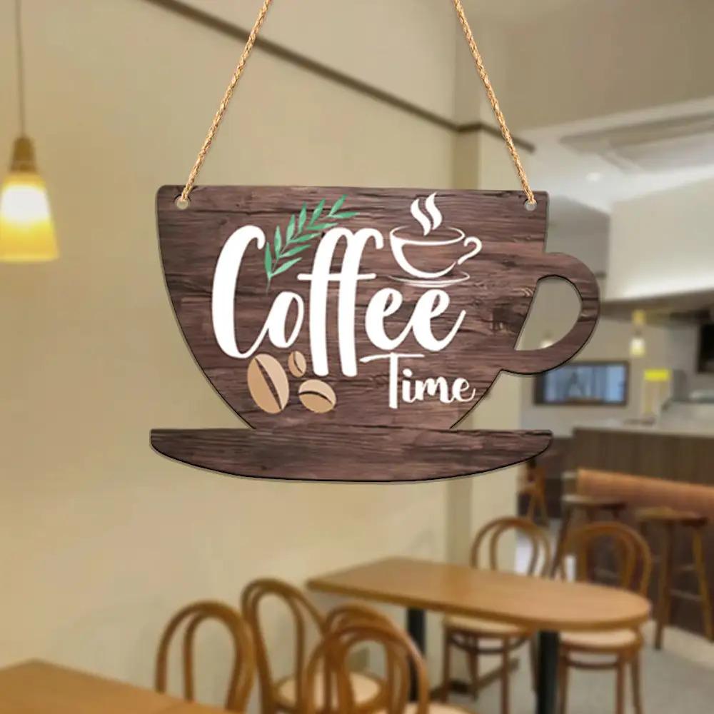 A 2D flat wooden coffee cup-shaped wall decoration, Aesthetic Wall Decor, a festival decoration for coffee shops, an outdoor party art decoration, suitable for various festivals.