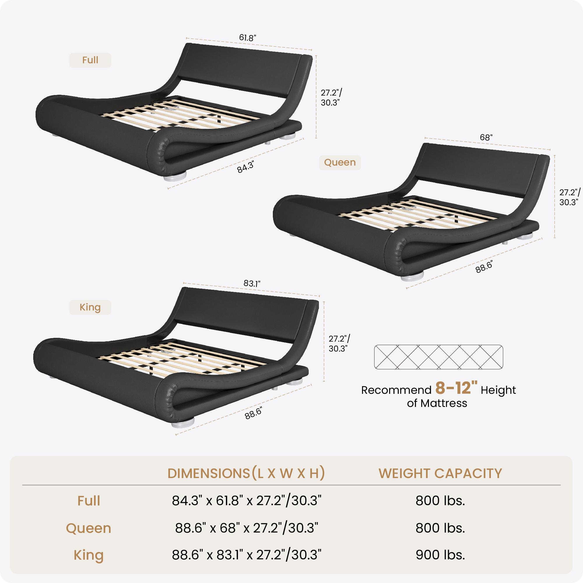 SHA CERLIN Upholstered Bed Frame【Frame Only No Mattress】Deluxe Low Profile Sleigh Bed with Faux Leather Ergonomics Headboard, No Box Spring Needed#ChristmasGifts#TikTokShopBlackFriday