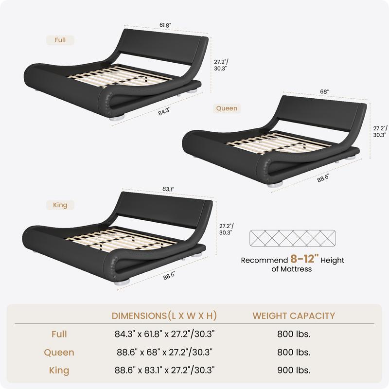 SHA CERLIN Upholstered Bed Frame【Frame Only No Mattress】Deluxe Low Profile Sleigh Bed with Faux Leather Ergonomics Headboard, No Box Spring Needed#ChristmasGifts#TikTokShopBlackFriday