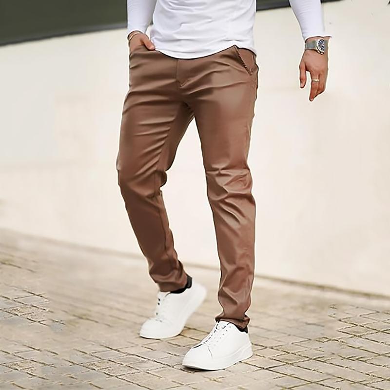 GINGTTO Mens Slim Fit Pants Stretch Pu Faux Leather Motorcycle Biker Pants