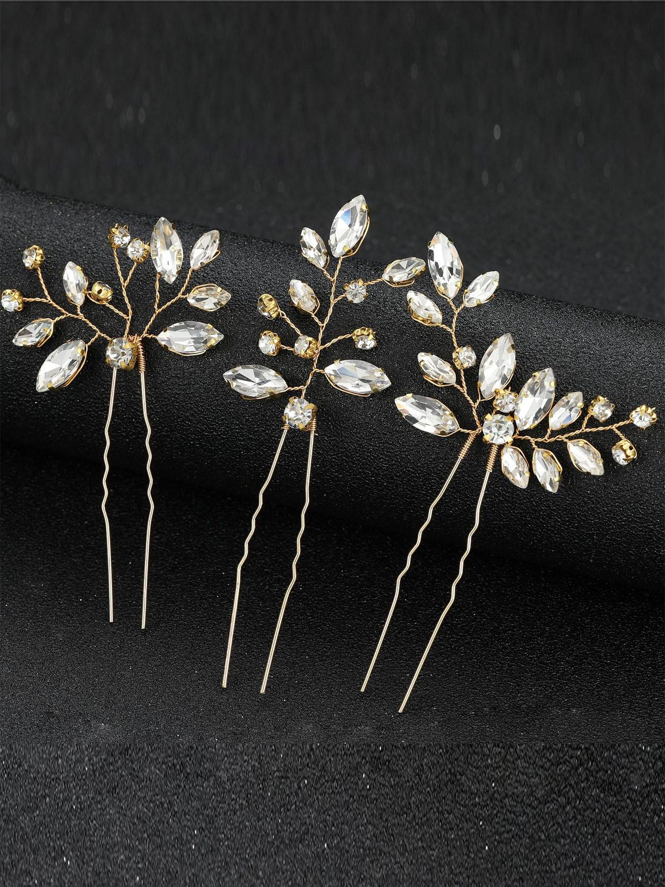 3pcs Crystal Bridal Hair Clips, Luxurious Alloy Crystal Hair Accessories, Perfect for Weddings, Birthdays, Proms, Spring Photo Props