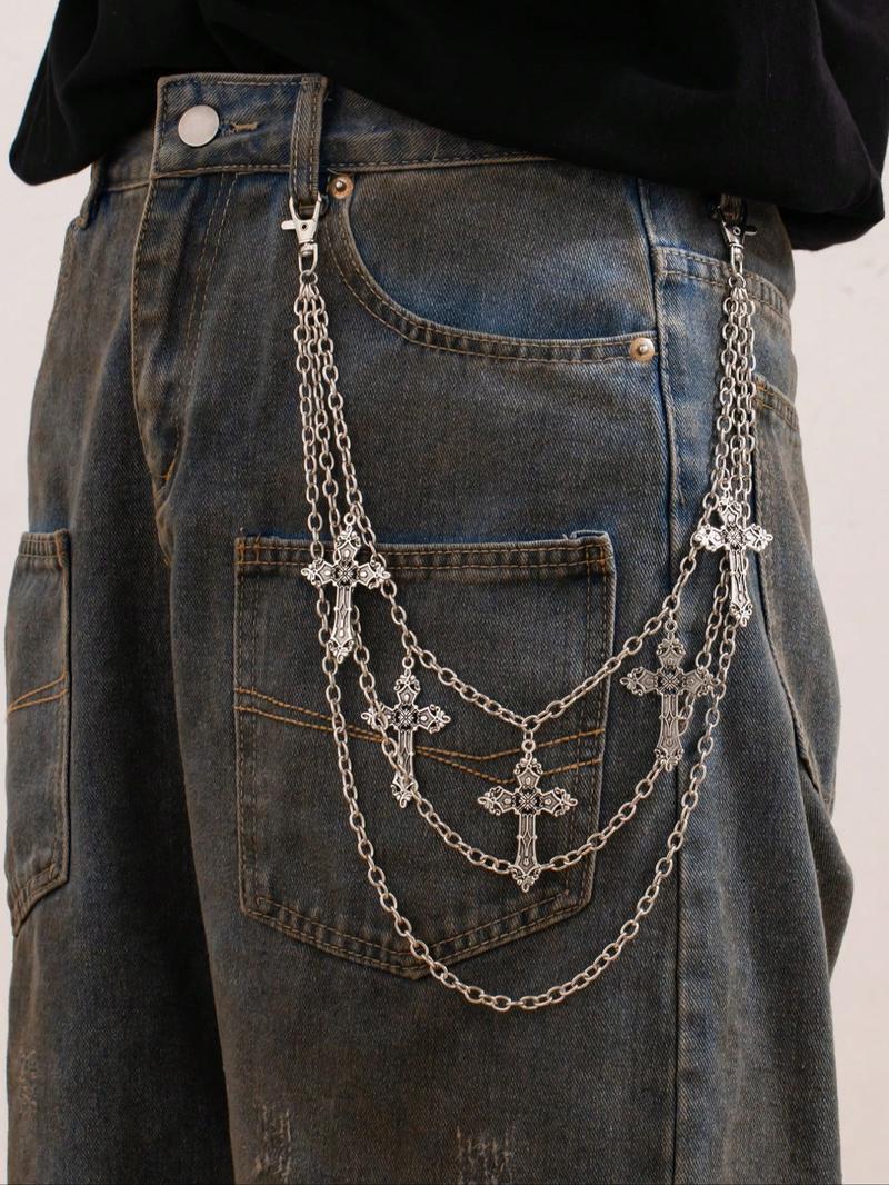 Men's Cross Layered Chain Belt, Adjustable Waist Chain, Punk Style Jeans Chain, Fashion Belt for Party, Daily Clothing Decor, Trendy All-match & Exquisite Belt for Birthday Gift