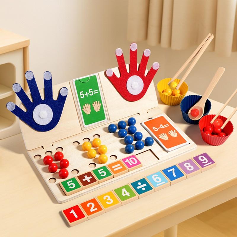 Wooden Math Board, Finger Counting, Addition Subtraction Cognitive Board, Number Matching, Logic Training, Educational Gift