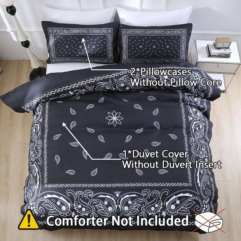 3pcs Black & White Paisley Print Bedding Set, Includes 1 Duvet Cover + 2 Pillowcases No Insert, Comfortable Sleep, Perfect Gift for Dorm Room, All Seasons