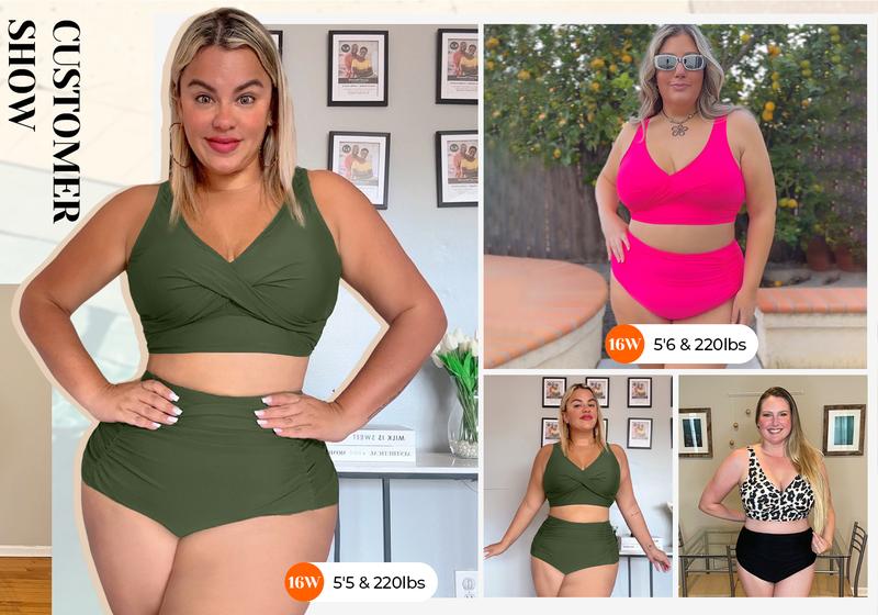 Aqua Eve Women Plus Size Two Piece Swimsuit High Waisted Bikini Set Tummy Control Bathing Suit