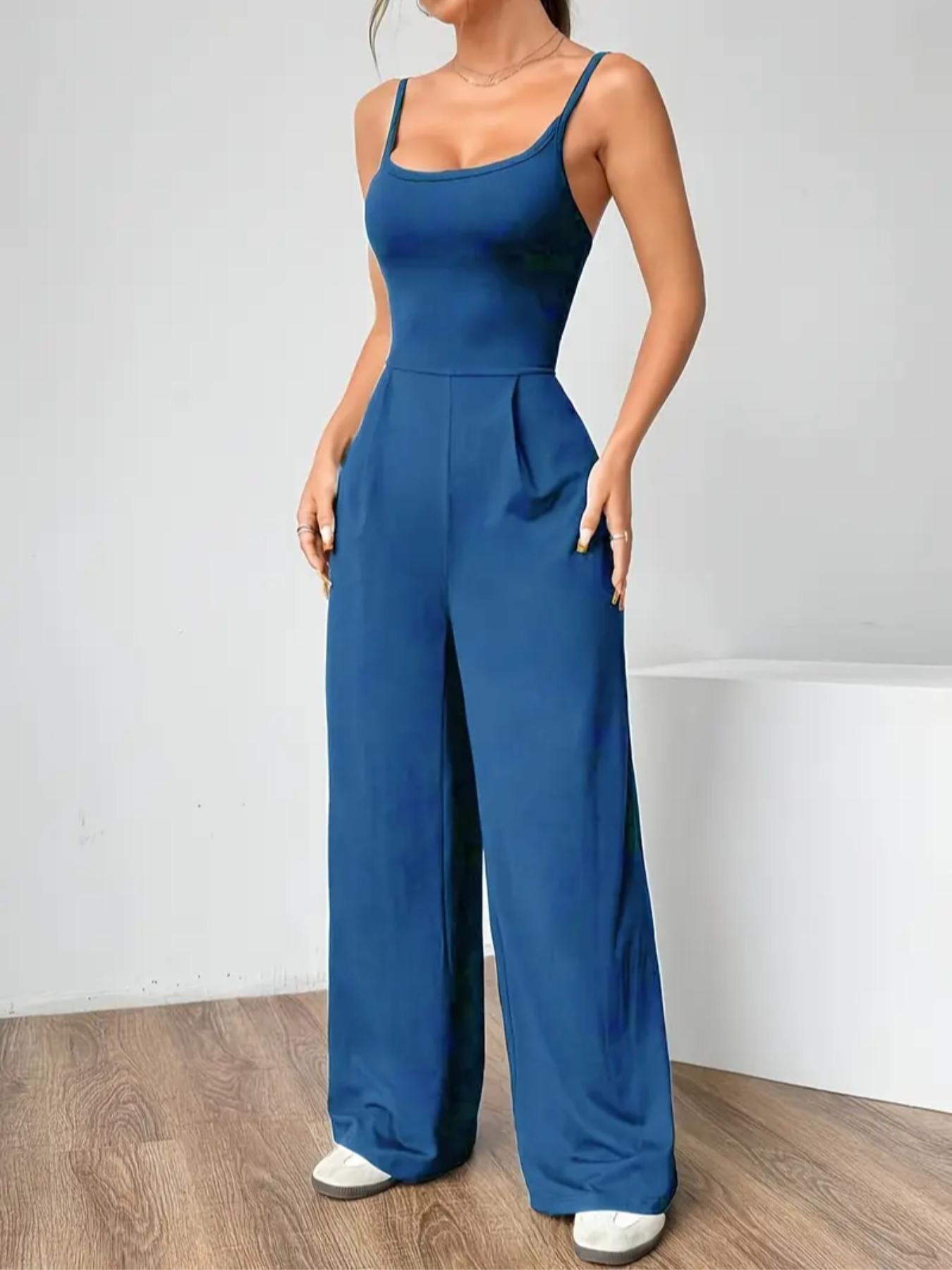 Women's Casual Plain Backless Jumpsuit Long Pants, Style, New Arrival, Comfortable Fit, Perfect for Daily Wear